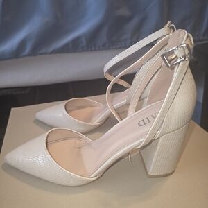 Chic Cream Strappy Block Heels